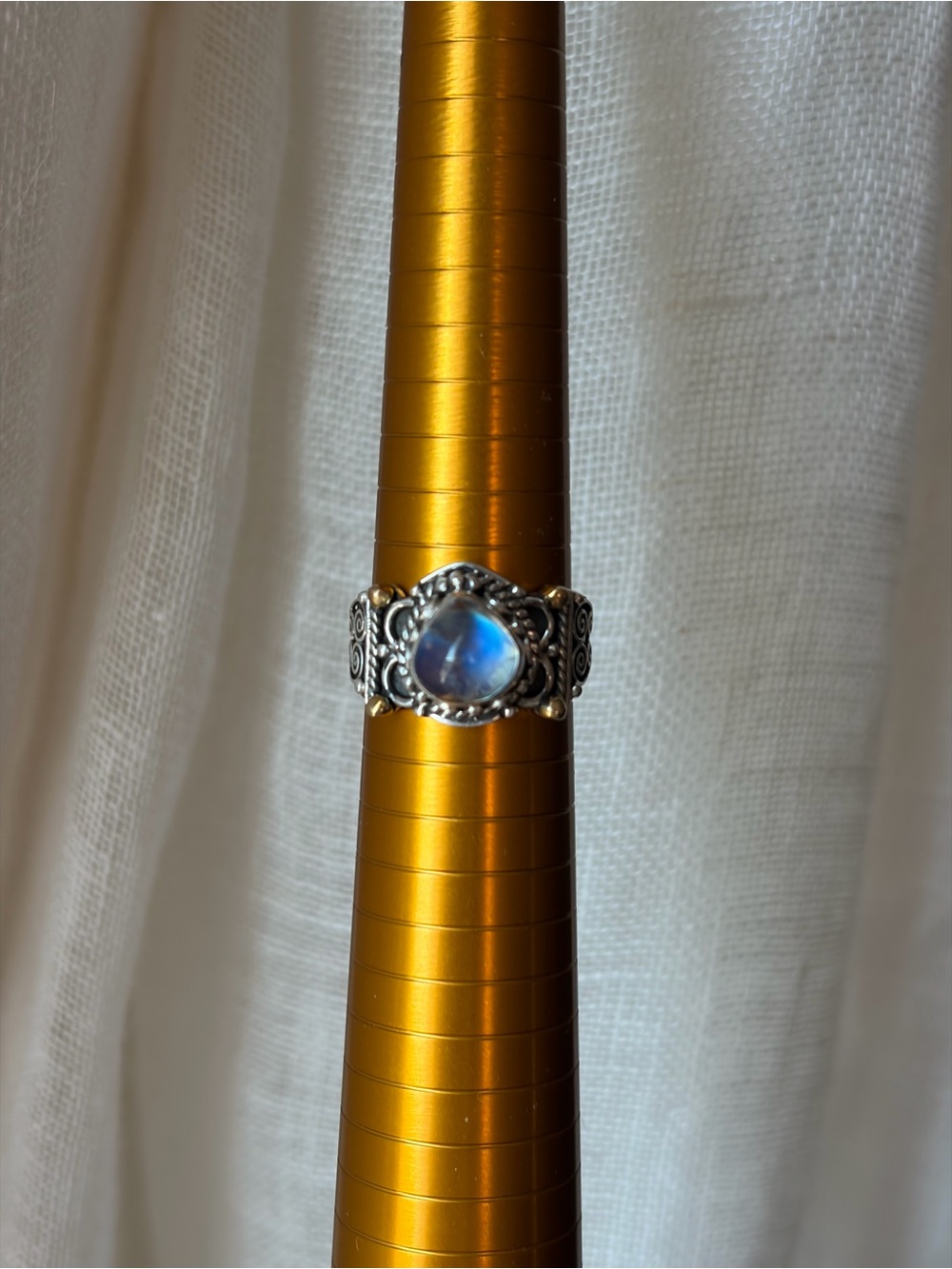 Natural Moonstone Sterling Silver Ring – Blue Flash, Adjustable, Nepal